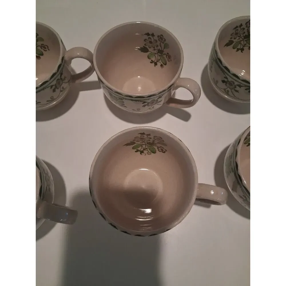Vintage Johnson Brothers Provence Staffordshire Old Granite Creamer & 6 Cups Lot